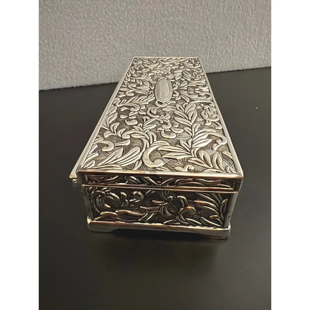 Godinger Silver Art Jewelry Box Oblong Silver Plated Floral Repousse Mirror 1751